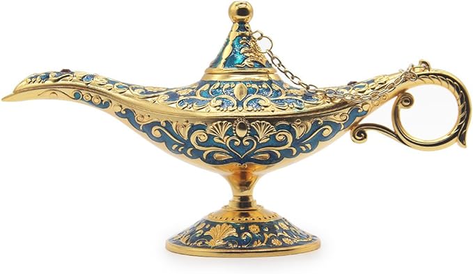 Classic Vintage Aladdin Magic Genie Costume Lamp Home Table Decoration & Gift, Golden Blue - LeafyLoom