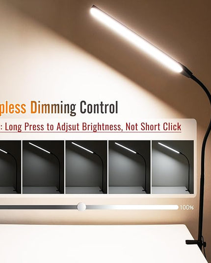 Clamp on Lamp, CeSunligt LED Desk Lamp, 12W, 800 LMS, 3 Color Modes, Multi Brightness Adjustable, Eye-Caring Touch Task Lamp for Reading, Home, Office (Adapter Included) - LeafyLoom
