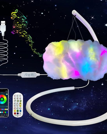 3D Small Cloud lightning Table Lamp Night Light Desk Light Kit Music Sync Multicolor Changing Strip Lights Wireless Remote APP NO DIY Coolest Decorations for Adults Kids Bedside Desk Home Bedroom (1) - LeafyLoom