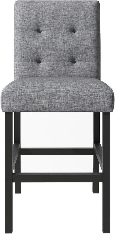 5-Piece Counter Height Dining Set, 35.4-Inch Wood Square Table and 4 Upholstered High-Back Chairs for Kitchen, Breakfast Nook, Bar, Living Room, Gray+Black, 35.4''L x 35.4''W x 36''H - LeafyLoom