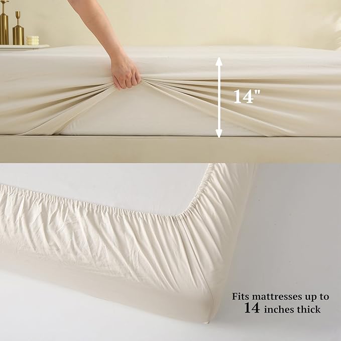MILDLY Full Size Comforter Set 7 Piece Color Clash, Oatmeal Grey Bed in a Bag, All Season Bedding Sets with 1 Comforter, 2 Pillow Shams, 2 Pillowcases, 1 Flat Sheet, 1 Fitted Sheet - LeafyLoom