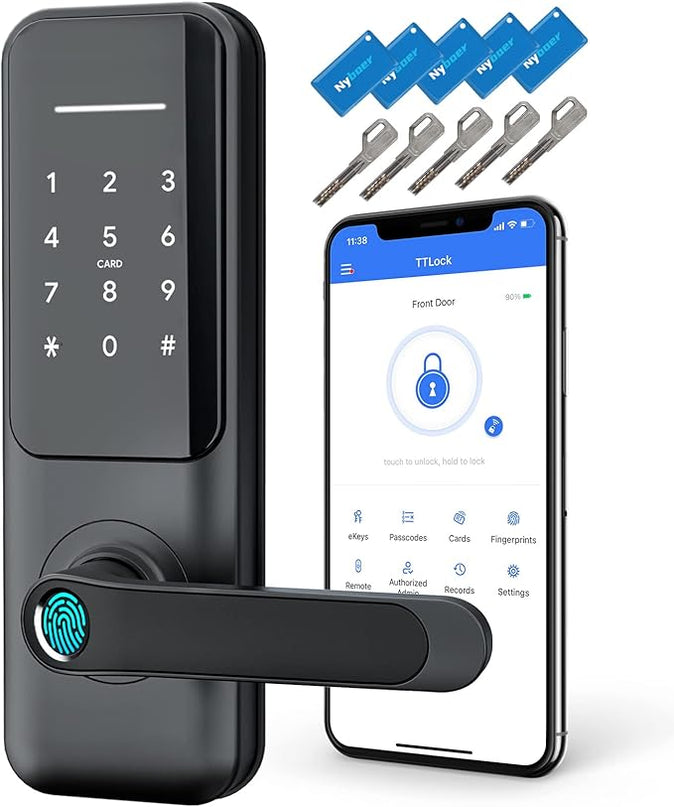 Keyless Fingerprint Smart Door Lock and Handle - Keypad Entry, Electronic Passcode for Front Door Nyboer
