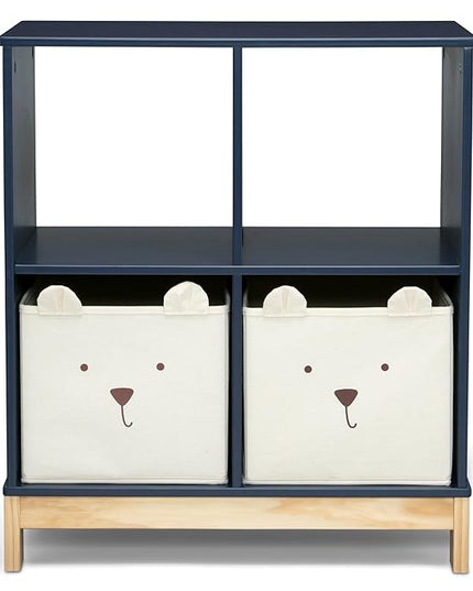 Delta Children babyGap Graham 4-in-1 Convertible Crib with Storage Drawer + Brannan Bear Bookcase with Bins + Brannan Bear Wall Shelf with 4 Hooks, Navy/Light Blue (Bundle) - LeafyLoom