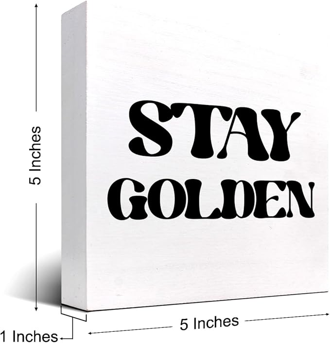 Stay Golden Wood Block Sign Desk Decor,Rustic Positive Wooden Box Plaque Sign Desk Decor for Home Girls Room Office Shelf Table Decor Decorations - LeafyLoom