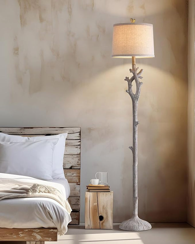 OYEARS Retro Farmhouse Floor Lamp for Living Room Rustic Standing Lamps Tree Trunk Deco Modern Country Vintage Wood Grain 59.75" Tall Corner Floor Lamp Bedroom Office - LeafyLoom