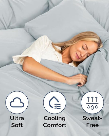 Cal King Size 4 Piece Sheet Set - Comfy Breathable & Cooling Sheets - Hotel Luxury Bed Sheets for Women & Men - Deep Pockets, Easy-Fit, Soft & Wrinkle Free Sheets - Sky Blue Oeko-Tex Bed Sheet Set - LeafyLoom