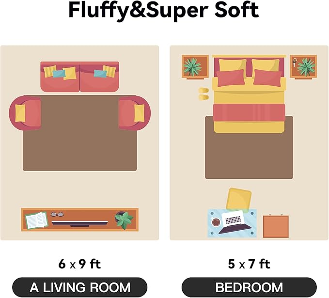 YOBATH Fluffy Area Rugs for Living Room - Shag Rug 5x7 Coffee Carpet, Shaggy Rugs for Girls Boys Bedroom, Furry Rugs for Baby Kids Room, Fuzzy Plush Rugs for Playroom Nursery Home Dorm - LeafyLoom