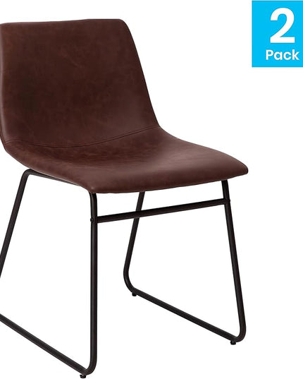 Flash Furniture Butler 18 Inch Commercial Grade LeatherSoft Dining Table Height Chair, Mid-Back Black Sled Base with Dark Brown LeatherSoft Upholstery, Set of 2 - LeafyLoom
