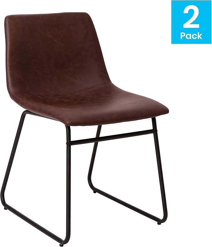 Flash Furniture Butler 18 Inch Commercial Grade LeatherSoft Dining Table Height Chair, Mid-Back Black Sled Base with Dark Brown LeatherSoft Upholstery, Set of 2 - LeafyLoom