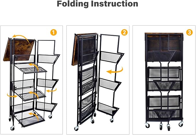 Slim Rolling Storage Cart,4 Tier Kitchen Storage Cart on Wheels,Small Metal Rolling Cart with Wooden Tabletop for Narrow Space in Kitchen,Bathroom,Laundry/Dining/Living Room,Office - LeafyLoom