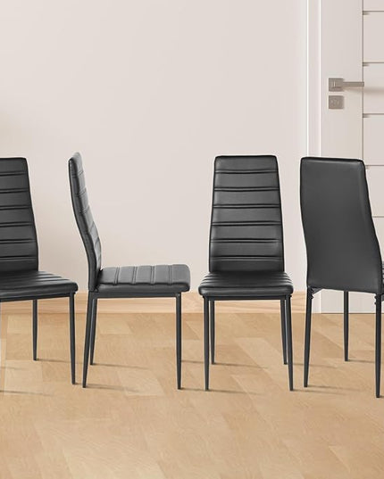 PU Leather Chair Set of 4, High Back Dining Seat with Soft Padded & Foot Cap Protection for Home Kitchen Living Room, 300lbs Capacity, Black - LeafyLoom