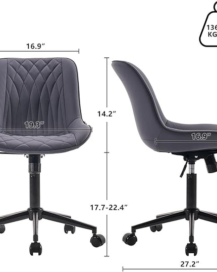 YOUNIKE Desk Chair with Wheels Armless Office Chair Swivel Rolling Task Chair with Back Upholstered Faux Leather Computer Chair Height Adjustable Modern Widened Seat Dusty Blue - LeafyLoom