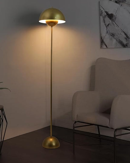 Modern Floor Lamp for Bedroom, 63'' Industrial Corner Floor Lamp for Living Room, Metal Arched Shade Tall Standing Lamp for Office, Reflecting Light Reading Floor Lamp, Gold - LeafyLoom