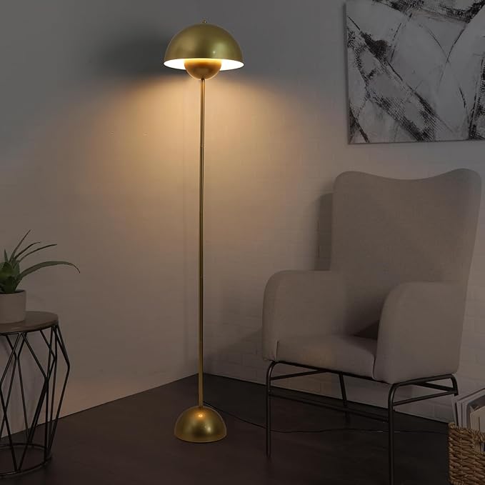 Modern Floor Lamp for Bedroom, 63'' Industrial Corner Floor Lamp for Living Room, Metal Arched Shade Tall Standing Lamp for Office, Reflecting Light Reading Floor Lamp, Gold - LeafyLoom