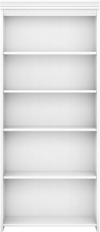 Bush Furniture Fairview Tall 5 Shelf Bookcase in Pure White and Shiplap Gray - LeafyLoom