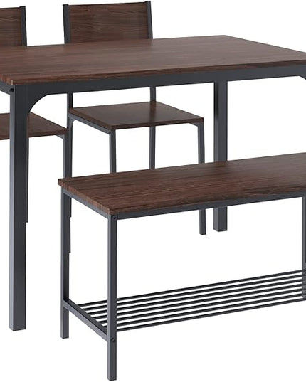SogesHome Home Kitchen Table Set for 4, Compact Dining Table Chair Set, 4 Pieces Table Chair Bench Set for Small Place, Apartment, Dark Walnut - LeafyLoom