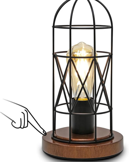 Touch Control Table Lamp, Industrial Bedside Lamp with 3 Way Dimmable Small Nightstand Lamp Vintage Metal Cage Table Lamp for Bedroom, Kitchen - LeafyLoom