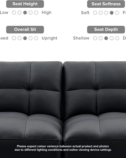 mopio Aaron Couch, Small Sofa, Futon, Sofa Bed, Sleeper Sofa, Loveseat, Mid Century Modern Futon Couch, Sofa Cama, Couches for Living Room, Bedroom (Midnight Black, Faux Leather) - LeafyLoom