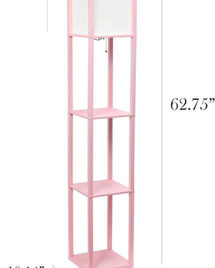 Simple Designs LF1014-LPK-LB Three Shelf Etagere Organizer Storage Floor Lamp with White Linen Shade for Living Room, Bedroom, Office, Hallway, Light Pink, with Feit LED Bulb Included - LeafyLoom