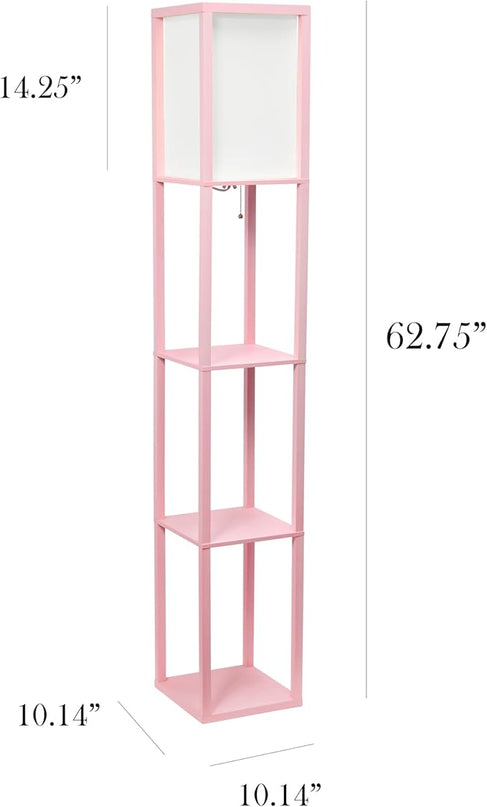 Simple Designs LF1014-LPK-LB Three Shelf Etagere Organizer Storage Floor Lamp with White Linen Shade for Living Room, Bedroom, Office, Hallway, Light Pink, with Feit LED Bulb Included - LeafyLoom