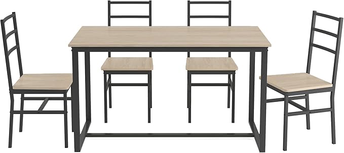 NicBex Dining Table Set for 4 Kitchen Table and Chairs Five-Piece Set Table and Chair with Backrest for Kitchen, Bar, Living Room, Breakfast Nook, Industrial Style, Solid Structure, Beige - LeafyLoom