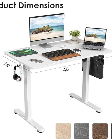 STARY Electric Memory Preset 40 x 24 Inches Adjustable Height Computer Workstation Sit Stand Home Office Desk with Splice Board, 4024, White Desktop/White Frame - LeafyLoom