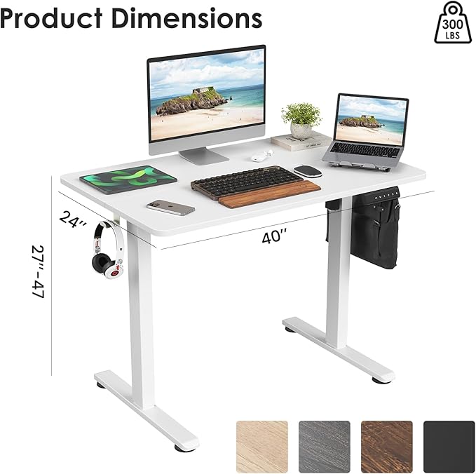 STARY Electric Memory Preset 40 x 24 Inches Adjustable Height Computer Workstation Sit Stand Home Office Desk with Splice Board, 4024, White Desktop/White Frame - LeafyLoom