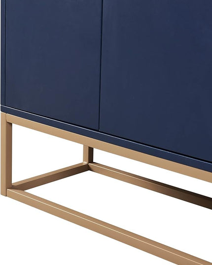 Sideboard Buffet Cabinet with Large Storage Space,Modern Particle Board Kitchen Console Table,W/ 4 Doors and Gold Metal Legs,Dining Room,Entryway,Navy, 47.2" - LeafyLoom