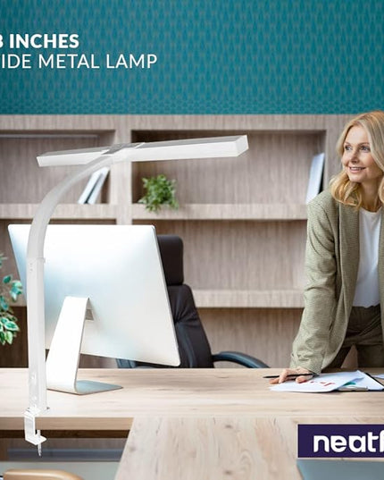 Neatfi (New Model) Flex Desk Lamp with Clamp, Dimmable, 3,000 Lumens 30W LED Monitor Light, 3000K-6500K Correlated Color Temperature, 5 Brightness Levels & 5 Light Modes (28 Inches, White) - LeafyLoom