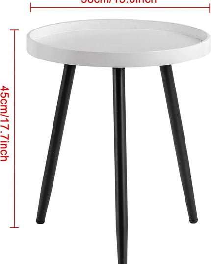 Round Side Table Wooden Tray Table with Metal Tripod Stand Nightstand Coffee Table End Table for Living Room Bedroom Office Small Spaces, 18" H x 15" D (White & Black) - LeafyLoom