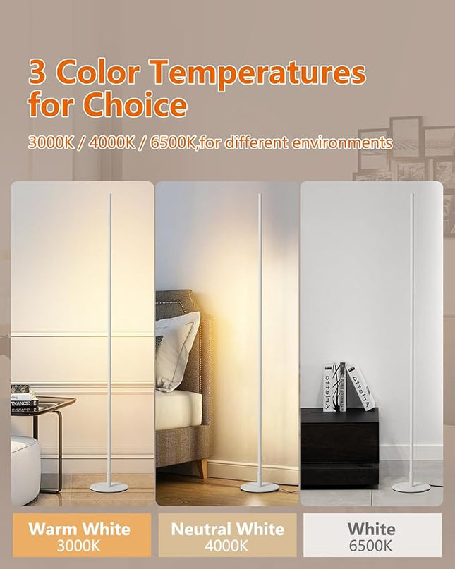 Modern Floor Lamp Led Standing Corner Lamp White Decor Contemporary Metal Floor Lamp for Living Room Bedrooms with Remote & Touch Control - LeafyLoom