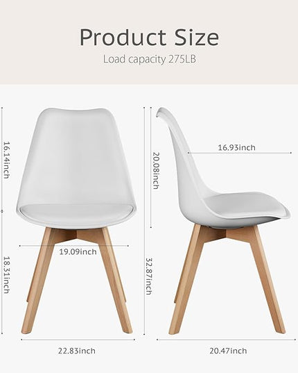 Sweetrcrispy Dining Chairs, Dining Chairs Set of 4, Dining Room Chairs, Kitchen Chairs, Mid Century Modern Chairs, PU Leather Upholstered Chairs with Wood Legs, Kitchen & Dining Room Chairs, White - LeafyLoom