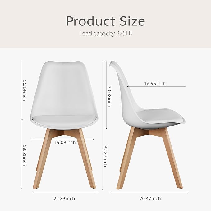 Sweetrcrispy Dining Chairs, Dining Chairs Set of 4, Dining Room Chairs, Kitchen Chairs, Mid Century Modern Chairs, PU Leather Upholstered Chairs with Wood Legs, Kitchen & Dining Room Chairs, White - LeafyLoom