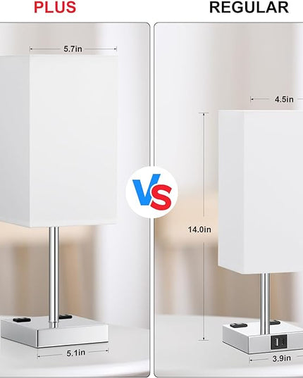 Touch Bedside Table Lamp For Nightstand - 3-Way Dimmable Night Lamp with USB A + Type C Charging Ports and two AC Outlets, Small Desk Light with E26 LED Bulb for Bedroom Living Room, WHITE PLUS - LeafyLoom