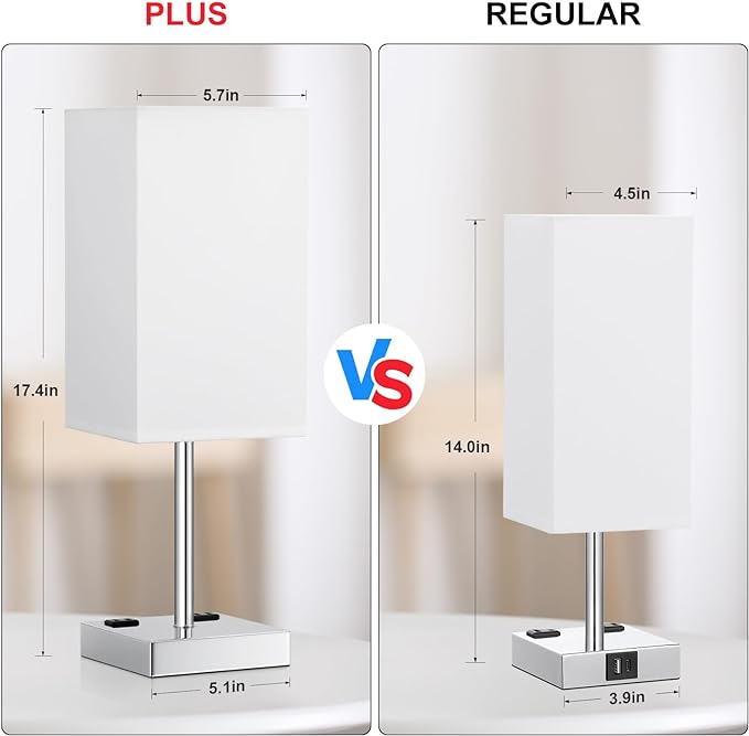 Touch Bedside Table Lamp For Nightstand - 3-Way Dimmable Night Lamp with USB A + Type C Charging Ports and two AC Outlets, Small Desk Light with E26 LED Bulb for Bedroom Living Room, WHITE PLUS - LeafyLoom