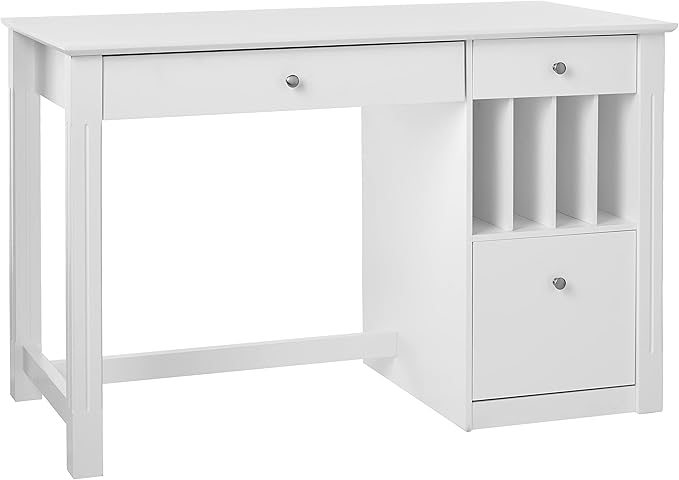 Walker Edison Modern Wood Computer Writing Desk Storage File Drawer Office Home Office Workstation Small, 48 Inch, White - LeafyLoom