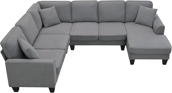 Sectional Couch-108 Modern U Shape Sectional Sofa, 7 Seat Modular Sectional Sofa with 3 Pillows, for Living Room, Apartment, Office - LeafyLoom
