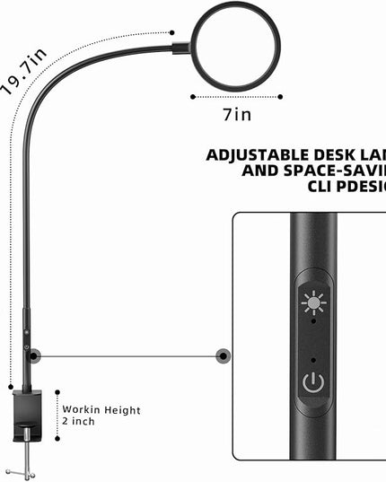 LED Desk Lamp | Dimmable Home Office Desk Light with Clamp & Gooseneck Arm | Adjustable Color Temperature and Brightness | Eye Caring lamp for Video Conference & Podcast Live Streaming Black - LeafyLoom