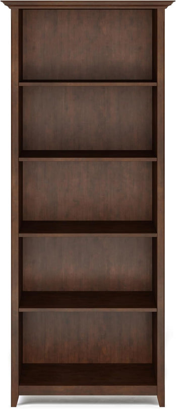 SIMPLIHOME Amherst SOLID WOOD 30 Inch Transitional 5 Shelf Bookcase in Russet Brown, For the Living Room, Study Room and Office - LeafyLoom