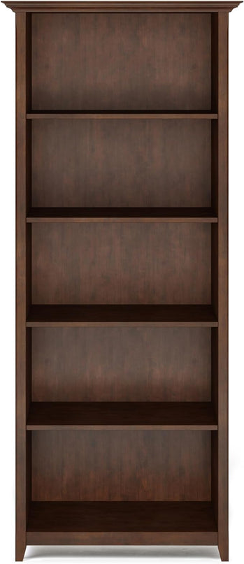 SIMPLIHOME Amherst SOLID WOOD 30 Inch Transitional 5 Shelf Bookcase in Russet Brown, For the Living Room, Study Room and Office - LeafyLoom