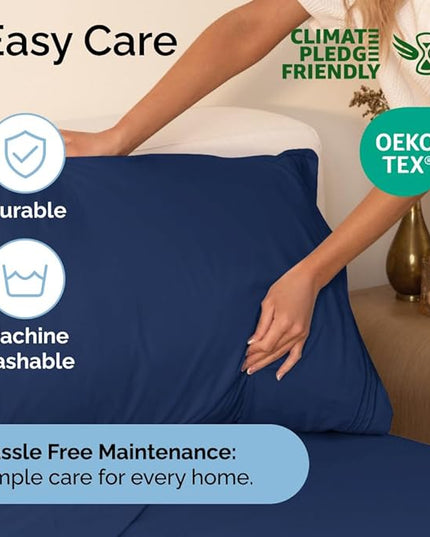 King Size 4 Piece Sheet Set - Comfy Breathable & Cooling Sheets - Hotel Luxury Bed Sheets for Women & Men - Deep Pockets, Easy-Fit, Extra Soft & Wrinkle Free Sheets - Navy Blue Oeko-Tex Bed Sheet Set - LeafyLoom