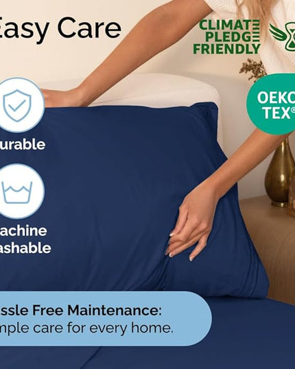 Twin XL Size 3 Piece Sheet Set - Comfy Breathable & Cooling Sheets - Hotel Luxury Bed Sheets for Women & Men - Deep Pockets, Easy-Fit, Soft & Wrinkle Free Sheets - Navy Blue Oeko-Tex Bed Sheet Set - LeafyLoom