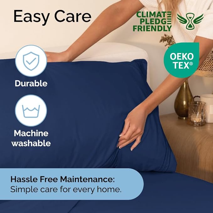 Twin Size 3 Piece Sheet Set - Comfy Breathable & Cooling Sheets - Hotel Luxury Bed Sheets for Women & Men - Deep Pockets, Easy-Fit, Extra Soft & Wrinkle Free Sheets - Navy Blue Oeko-Tex Bed Sheet Set - LeafyLoom