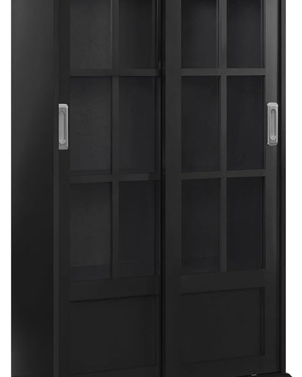 Ameriwood Home Aaron Lane Bookcase with Sliding Glass Doors, Black - LeafyLoom