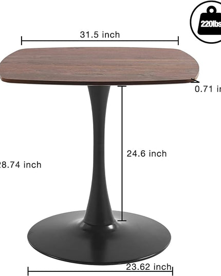 31.5 inch Wood Square Pedestal Dining Table, Mid Century Modern Tulip Table for Kitchen Living Room Small Spaces - LeafyLoom