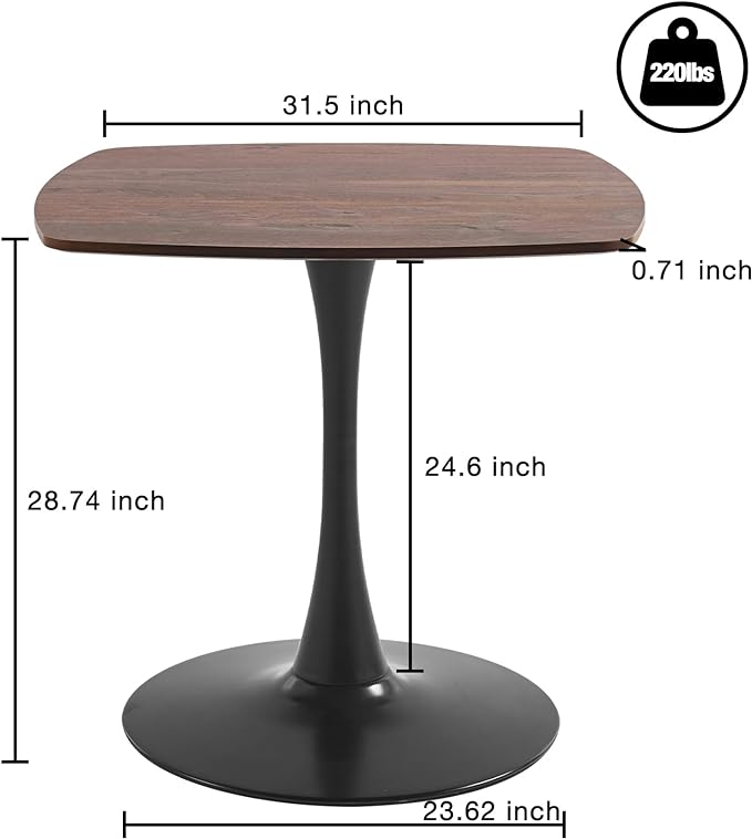 31.5 inch Wood Square Pedestal Dining Table, Mid Century Modern Tulip Table for Kitchen Living Room Small Spaces - LeafyLoom
