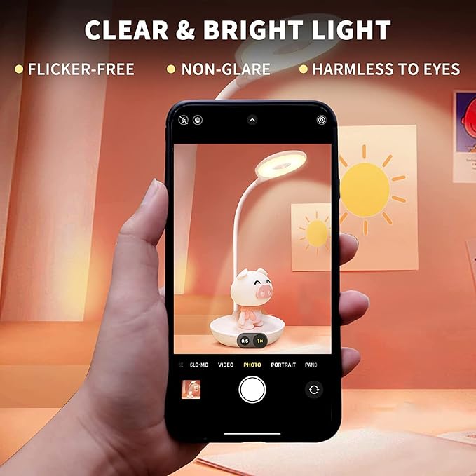 Kids Desk Lamp Pink, Dimming Desk Lamp for Girls with Exclusive Cartoon Look, Cute Night Light for Kids Bedroom, Eye-Caring LED Portable Reading Lamp for Child, Unique Gift (Pink Pig) - LeafyLoom