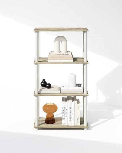 Furinno Turn-N-Tube 4-Tier Multipurpose Shelf Display Rack, Shelving Unit, Bookcase, Sonoma Oak/White - LeafyLoom