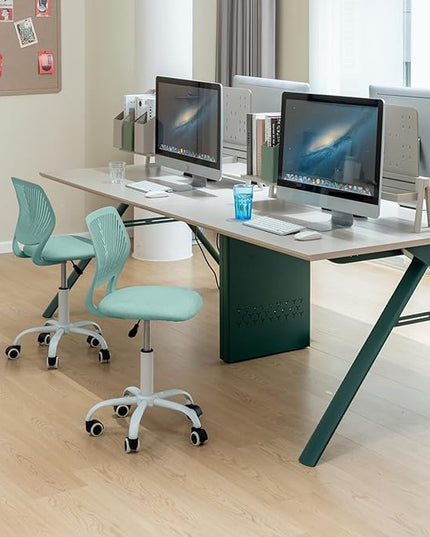 FurnitureR Writing Task Chair for Teens Boys Girls 360 Rolling Wheels Fabric Soft Pad Seat Breathable Backrest, Height Adjustable Liftup 29.5"-34.3", Morandi AQUA - LeafyLoom