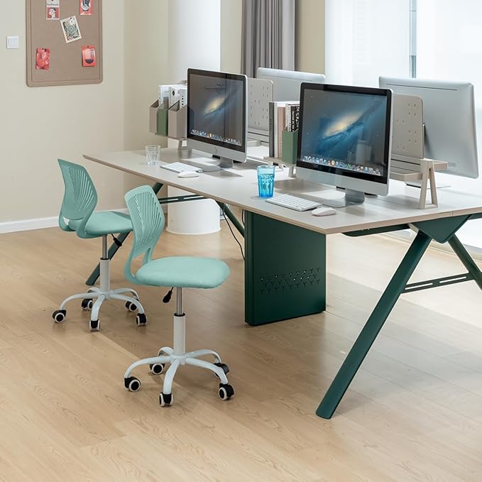 FurnitureR Writing Task Chair for Teens Boys Girls 360 Rolling Wheels Fabric Soft Pad Seat Breathable Backrest, Height Adjustable Liftup 29.5"-34.3", Morandi AQUA - LeafyLoom